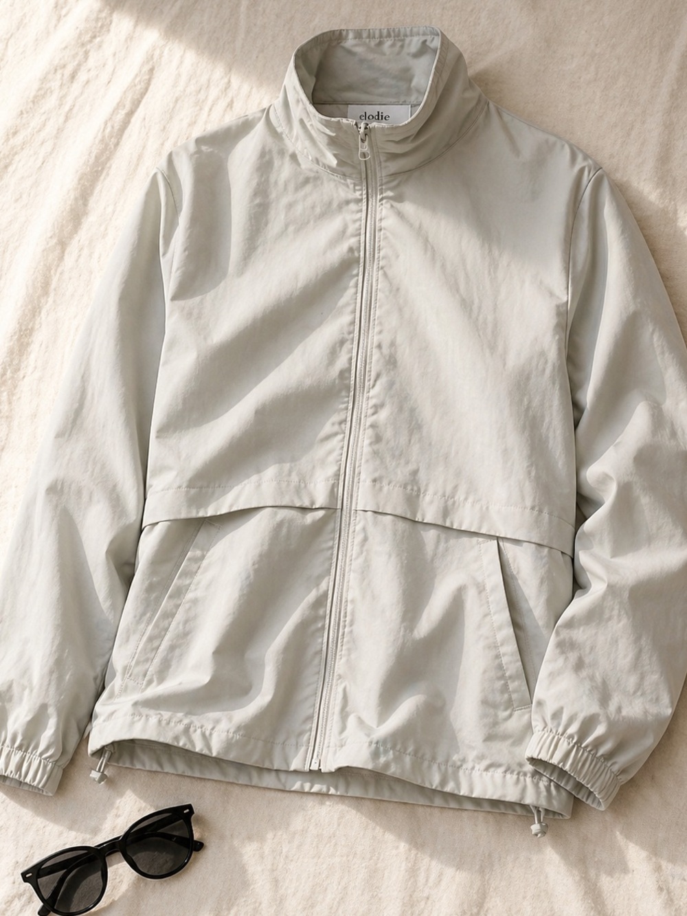 Lightweight High Collar Windbreaker Full Zip Light Gray Jacket Women Medium